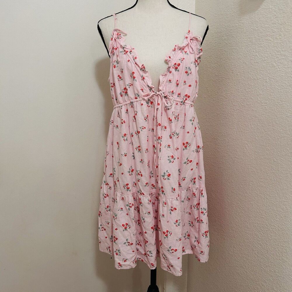 NWT Wild Fable Sweet Coquette Mini Dress Baby Doll Size M Strawberry Print